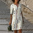 thumbnail image 4 of TJAZFJPA Robe à Carreaux Femmes Femmes Coton Lin Petit Col en V Rétro Robe à Manches Trois Quarts Robes en Soie pour Femmes Robe de Nuit, 4 of 5