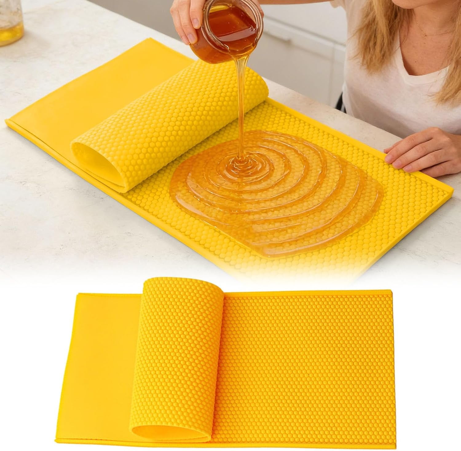 Silicone Beeswax Foundation Press - 5.4mm 2 Sheets Non - Stick Reusable Mold with Honey Scraper for Beekeeping & Candle Making Supplies (1pc*Yellow,kkl)
