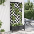 thumbnail image 6 of vidaXL Planter with Trellis and Wheels Black Solid Wood Fir, 6 of 8