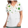thumbnail image 2 of lcziwo St. Patrick's Day Scrub Tops for Women Cute Vneck Short Sleeve Green Shamrock Printed Nurse Holiday Working Uniforms with Pockets Multicolor S Saving Sales, 2 of 5