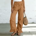 thumbnail image 4 of Cagogo Women's Plus Size Wide Leg Elastic Waist Pants Cotton Linen Flowy Casual Loose Long Trousers with Pockets Workout Lounge Beach Summer Clothes, Brown XL, 4 of 5