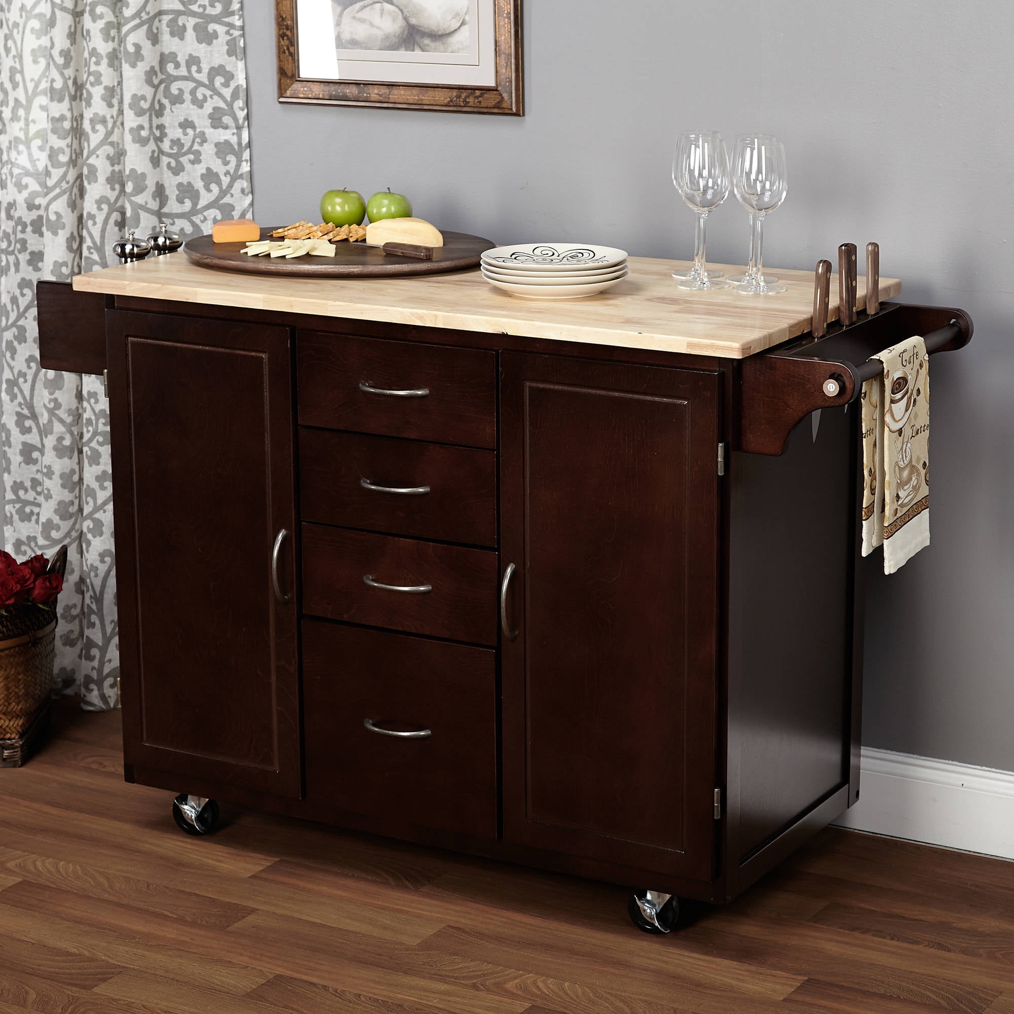 TMS Country Kitchen Cart With Wood Top