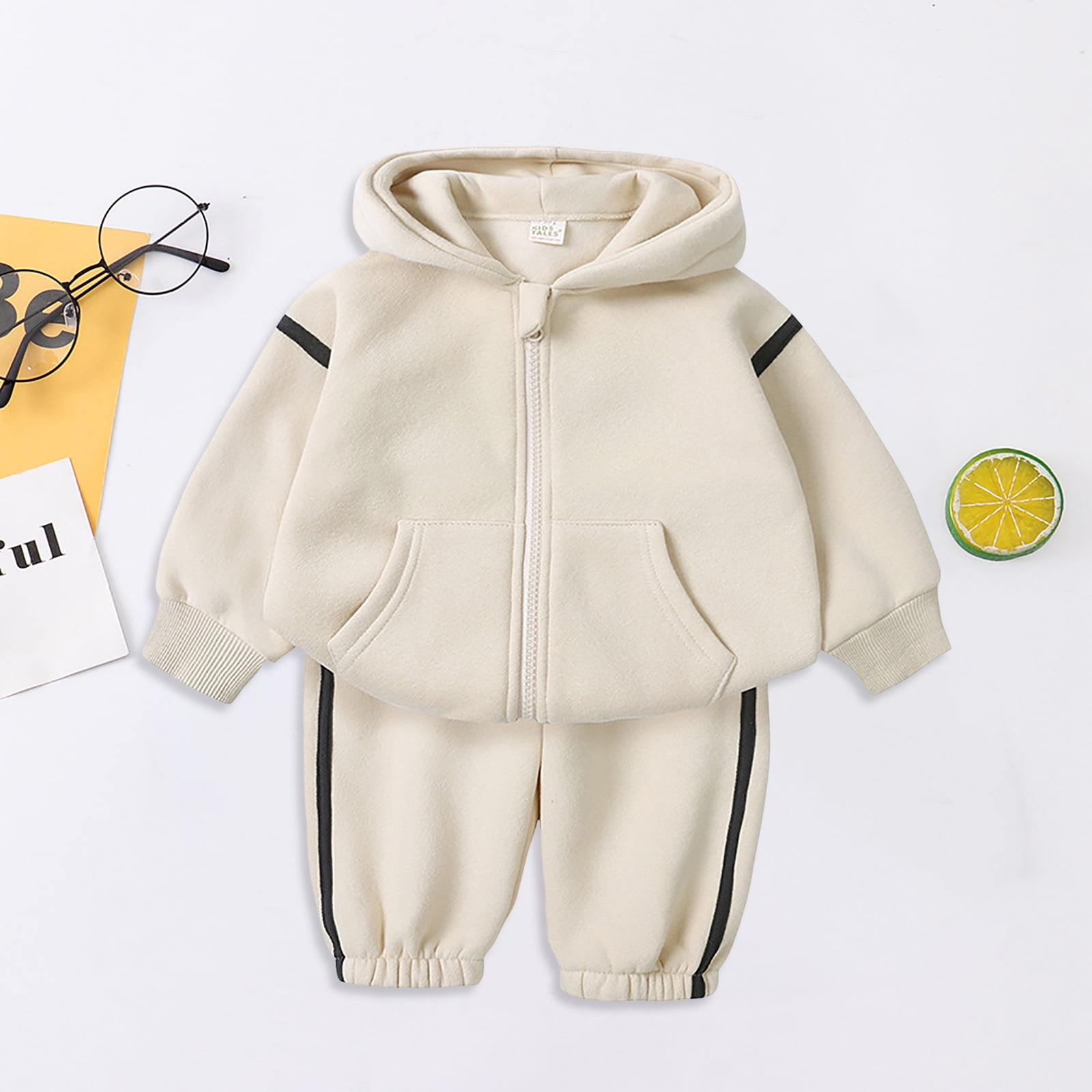 Zshosam Girls Fall Clothes Sets Toddler Fall Outfits for Girl Boy Long Sleeve Hoodie Top and Long Sweatpants Set Toddler Sweatsuit Size 18 24 Months,(Beige 18-24 Months)