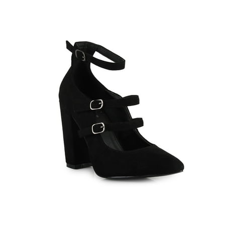 

Almond Toe Women s Strappy Mary Jane Chunky Heel Pumps