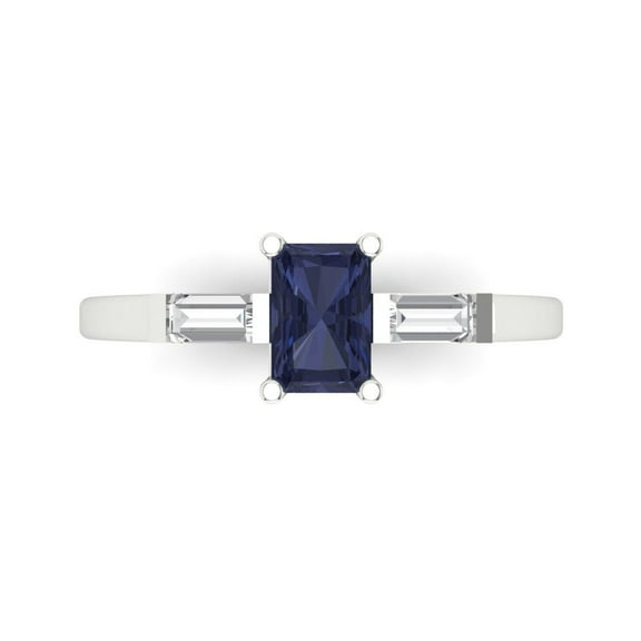 Three-Stone Engagement Ring for Women - 0.8ct Simulated Blue Sapphire in 18K White Gold Promise Ring