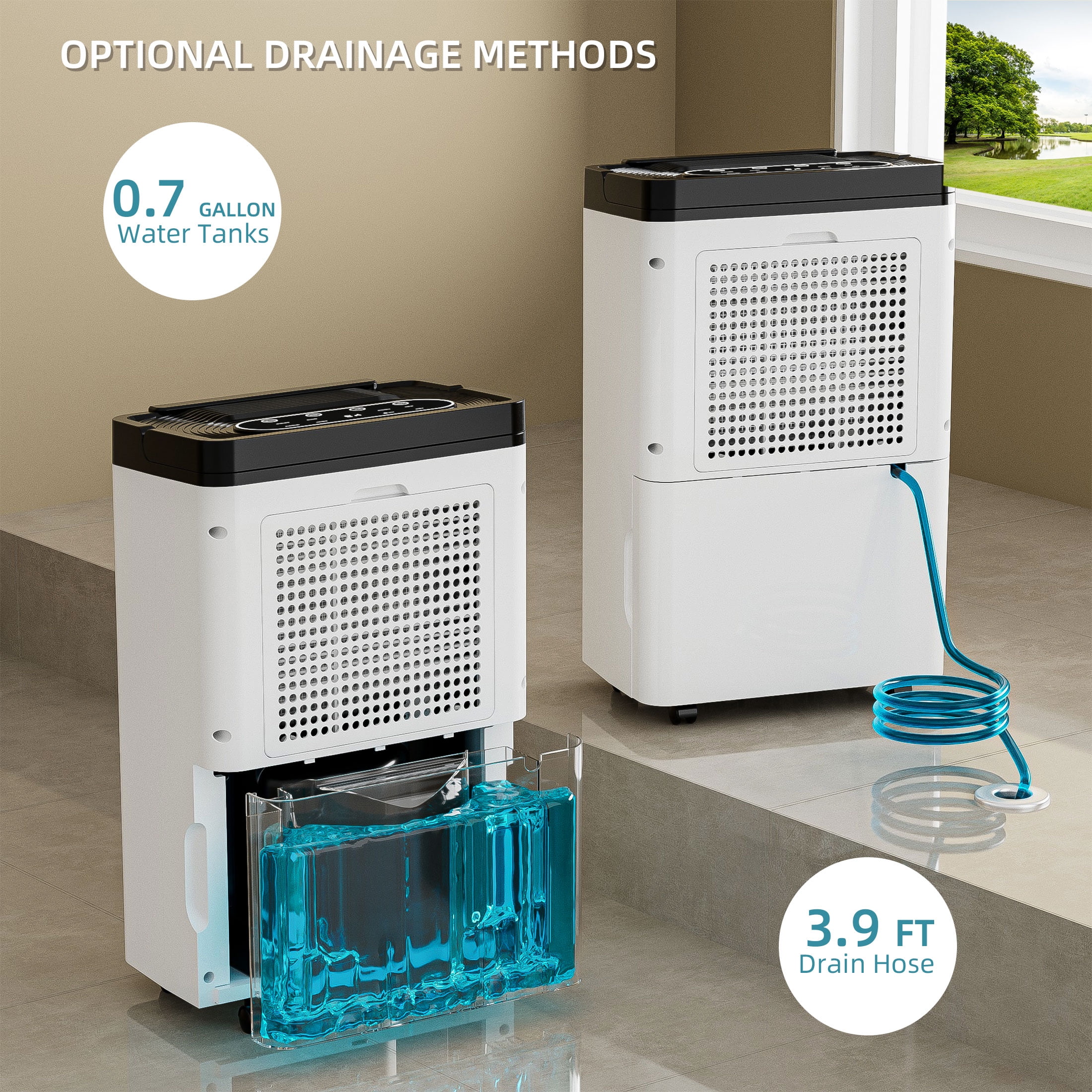 Rocyis Dehumidifier, 70 Pint, Suitable for 4,500 sq. ft. Home, Auto Shut Off, 0.8 gal Capacity, 360-degree RH (19 Pint DOE)