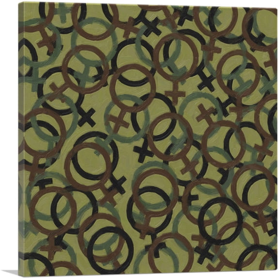 ARTCANVAS Army Green Black Brown Camo Camouflage Female Symbol Pattern Canvas Art Print - Size: 12" x 12" (1.50" Deep)