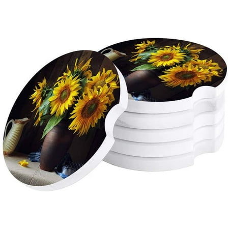 

ZHANZZK Sunflower Blooming in Vase Set of 4 Car Coaster for Drinks Absorbent Ceramic Stone Coasters Cup Mat with Cork Base for Home Kitchen Room Coffee Table Bar Decor