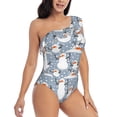 thumbnail image 3 of Salouo Happy Snowmen Snowfall Pattern One Shoulder Ruffled One Piece Swimsuit for Women V Neck Swimwear Tummy Control Bathing Suit-Large, 3 of 6