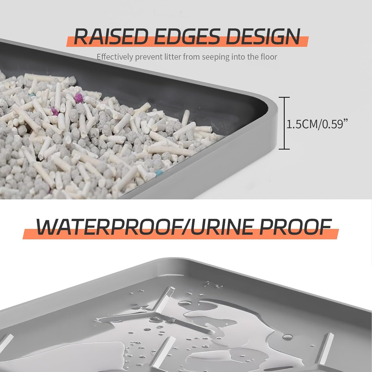 Extra Large Silicone Cat Litter Mat, Waterproof/Urineproof, Litter Recycling, Easy to Clean, Soft on Kitty Paws (28"X40"-Dark Grey)
