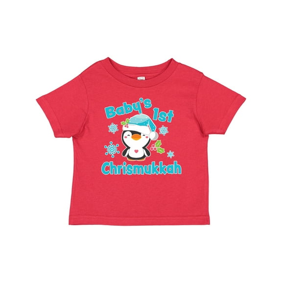 Inktastic Baby's 1st Chrismukkah with Cute Baby Penguin and Snowflakes Boys or Girls Baby T-Shirt