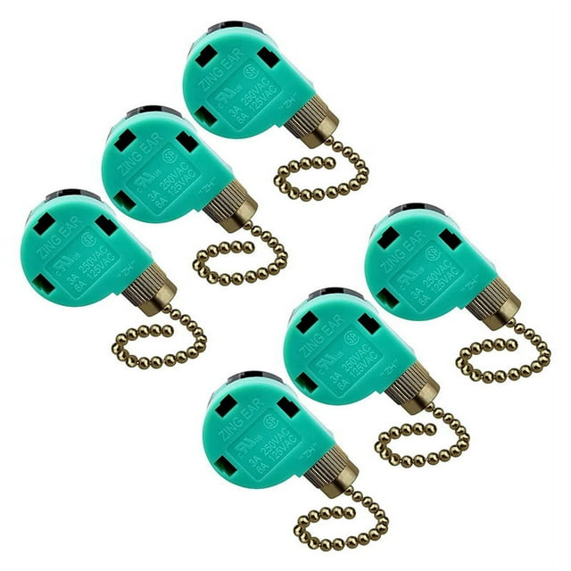 Paquete de 6 Interruptores de Ventilador de Techo 3 Velocidades 4 Cables Zing Oreja ZE-268S6 Interruptor de Cadena de Tracción del Ventilador Control de Velocidad de Repuesto
