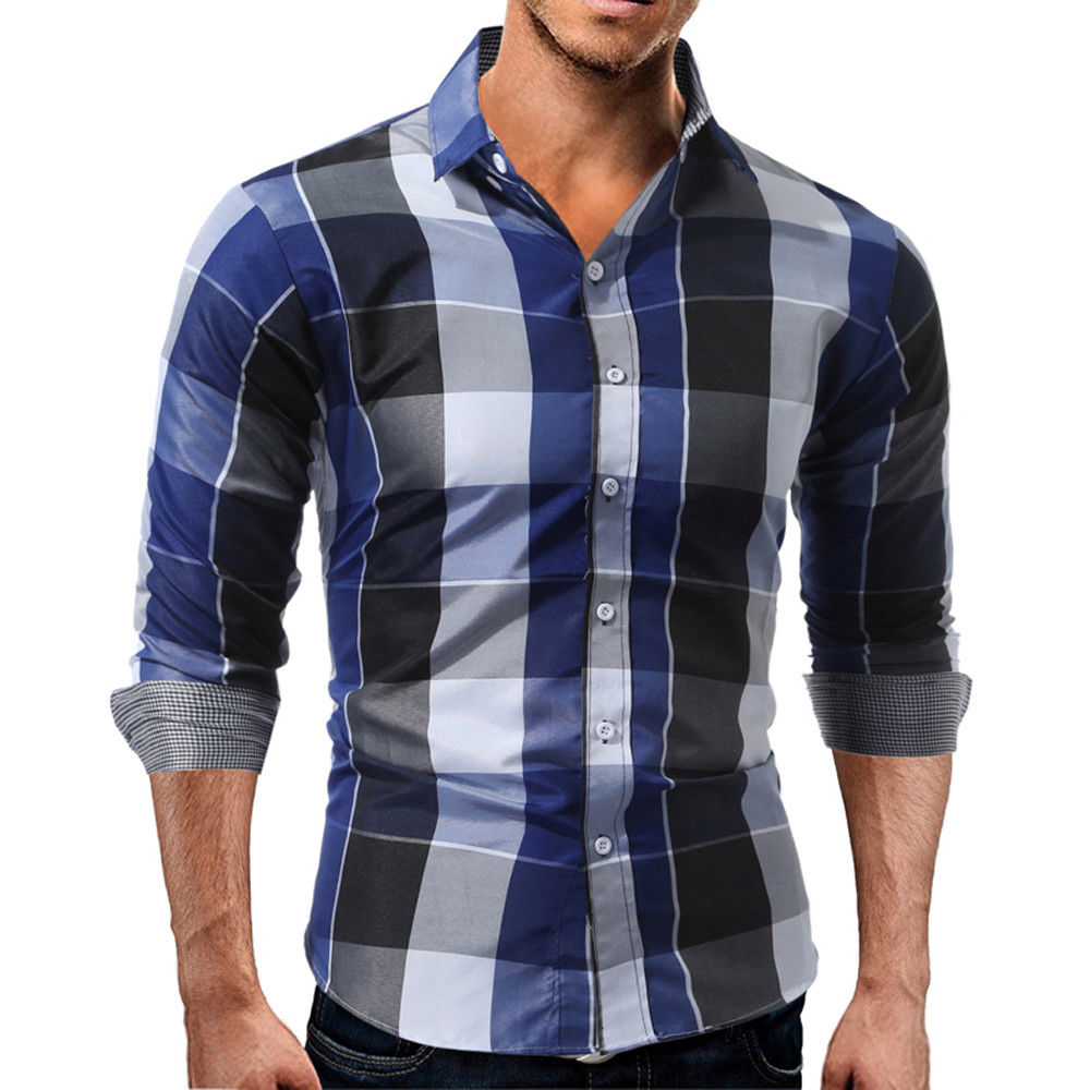 SUNSIOM Mens Long sleeve Stylish Plaid Dress Shirts - Walmart.com