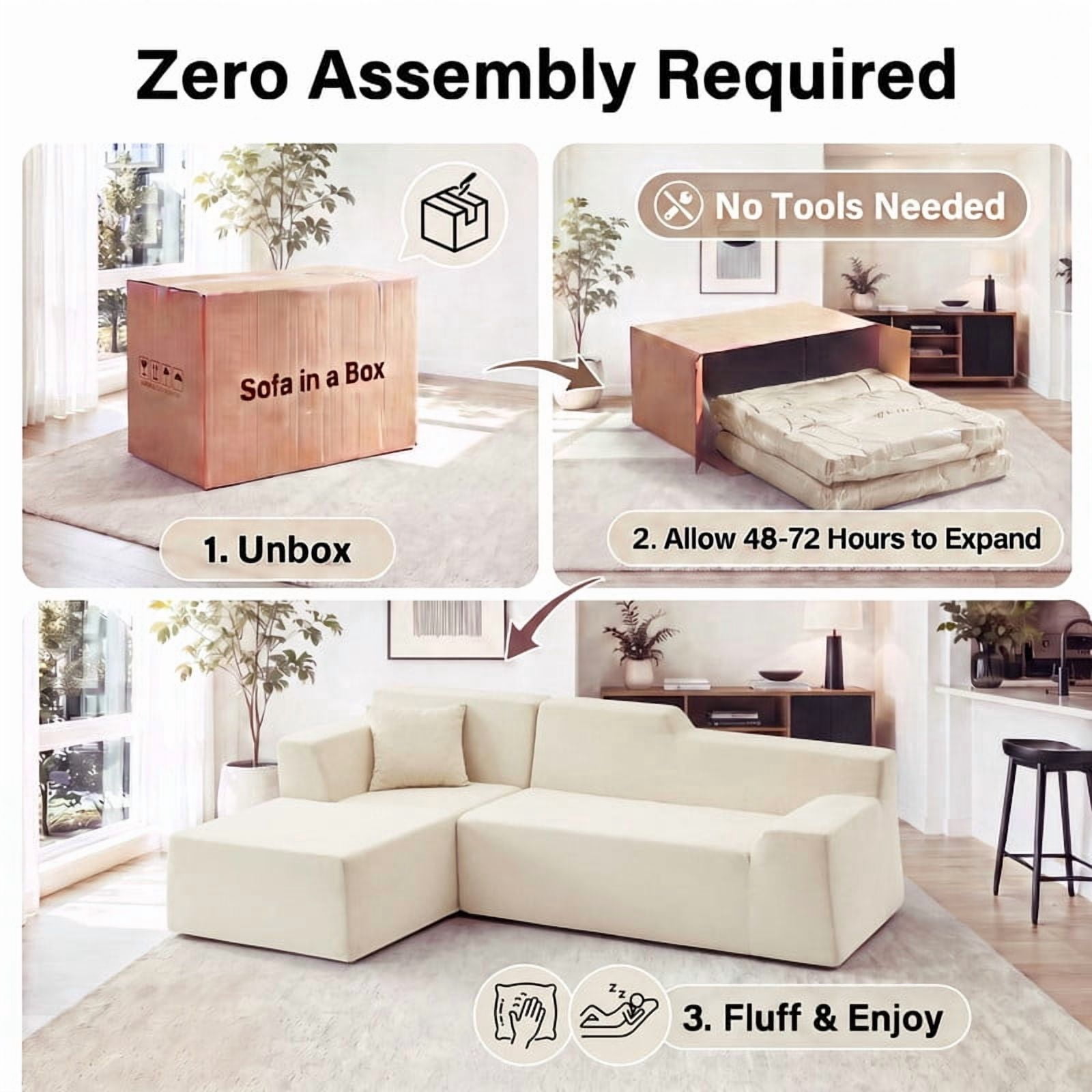 Gewnee 104" Boneless Couch, Cloud Couch Modular Sectional Sofa, L-Shaped Boneless Couches for Living Room, Deep Seat Sleeper Sofa