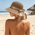 thumbnail image 6 of HONHUZH Summer Hats Womens Crochet Bucket Sun Hat With Bow Wide Brim Breathable Summer Beach Cap, 6 of 7