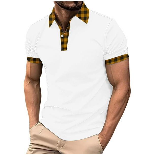 Mens Manga Corta Botón Abajo Camisas con Bolsillo de Impresión Solapa Cuello Gira Blusa de Suéter