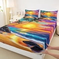 thumbnail image 4 of jejeloiu Tropical Beach Sunset Bed Sheets For Girls,Colorful Ocean Print Full Size Sheets,Orange Blue,4pcs,1 Flat Sheet, 1 Fitted Sheet and 2 Pillowcases, 4 of 6