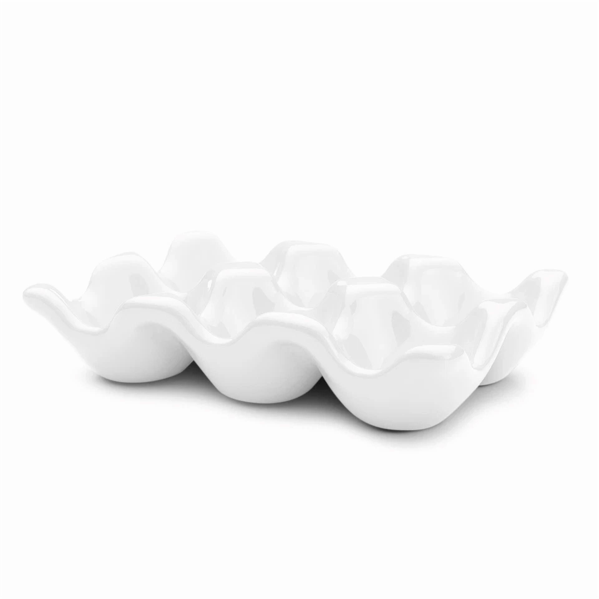 CIRCLE- Ceramic Egg Tray 6 Cup Egg Holder Container For Refrigerator Fridge (White)