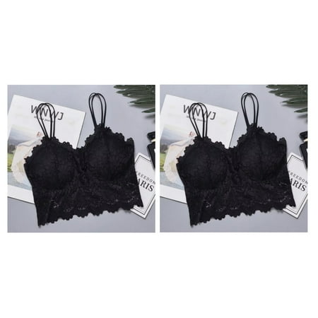 2Pcs/Set Lace Bralette Women Bra Sexy Lingerie Double Shoulder Straps Bras Crop Top Removable Pads Female Nonwire Underwear