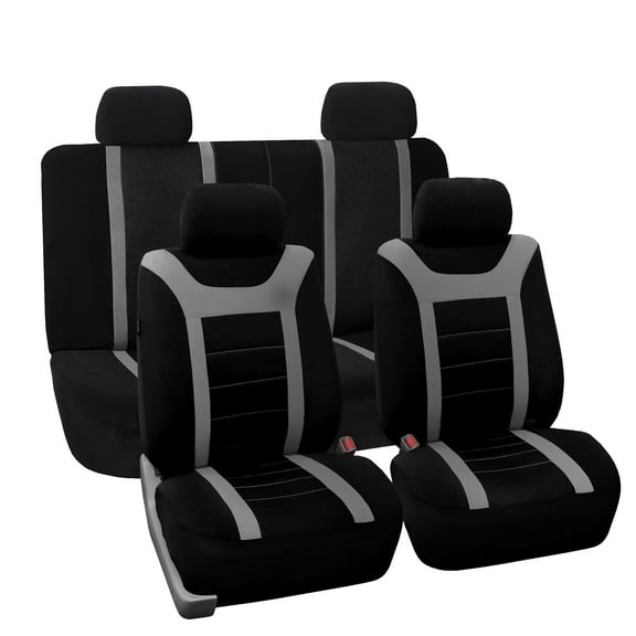 FH Group Gray and Black Airbag Compatible and Split Bench Sports Car Seat Cover, Full Set