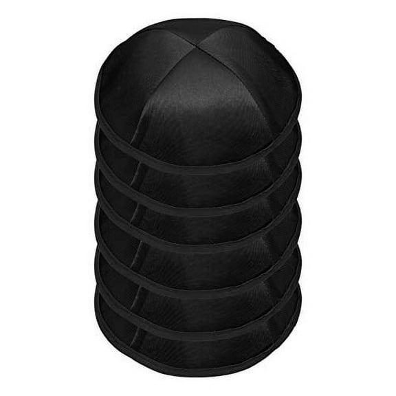 A&S Mezuzot Modern Satin Kippah for Men Yarmulke Cap Jewish Yamaka Hat Kippot Yarmulka Set of 6 - Black Shinny