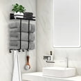 thumbnail image 5 of Yucurem Towel Storage Rack for Bathroom, Wall Mounted Towel Rack with Shelf and 5 Hooks, Metal Towel Holder for Small Bathroom Organizer Decor or RV Camping, 5 of 6