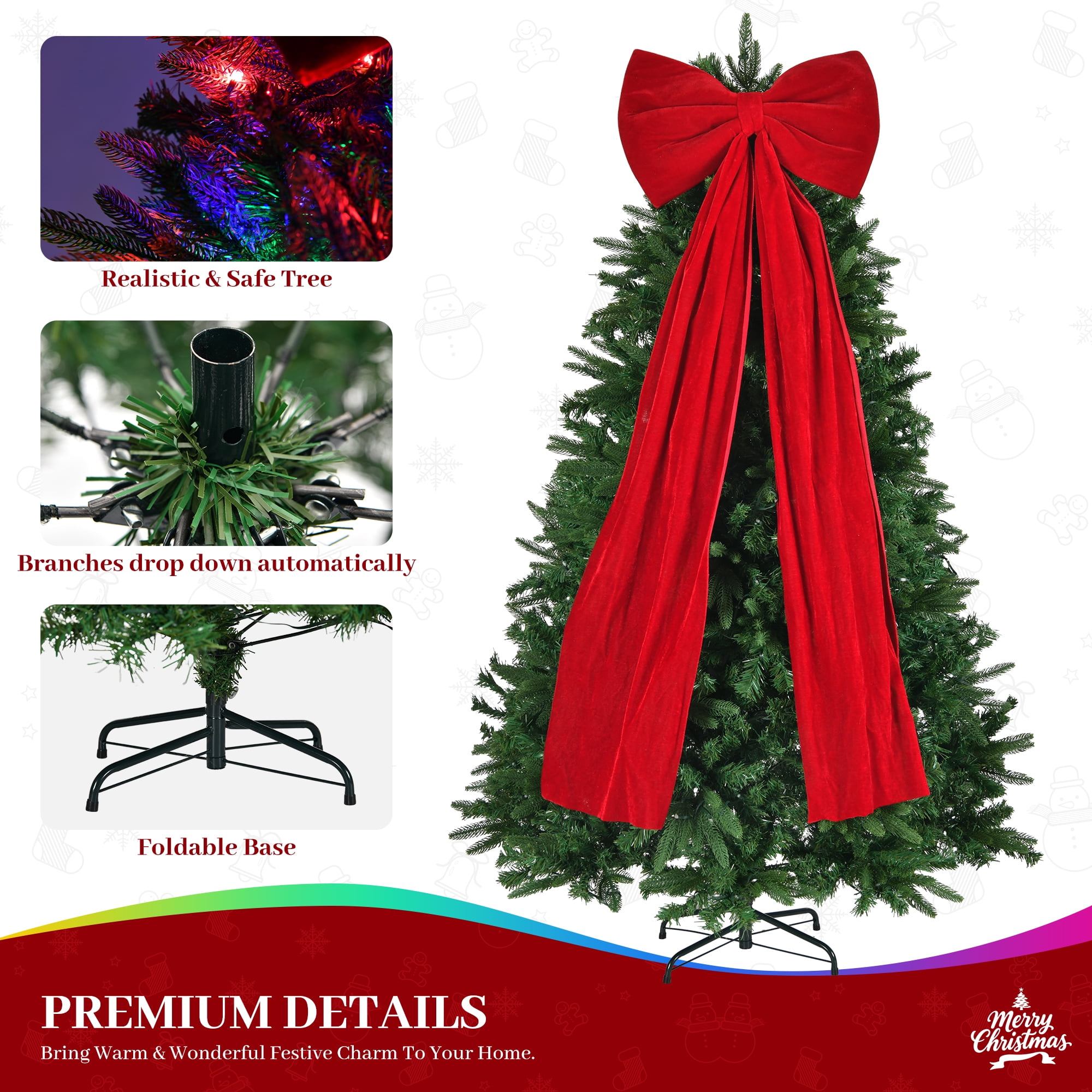 6 ft Prelit Christmas Tree with 700 LED Lights, App Control, Multi-Color RGBW Lights, Green