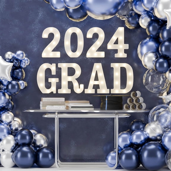 Graduation Party Decorations 20248 LED Long Light Up Letters 'Grad 2024' And 1 'Doctorial Hat' Graduation Party Decor For Kindergarten Preschool High School College Graduation