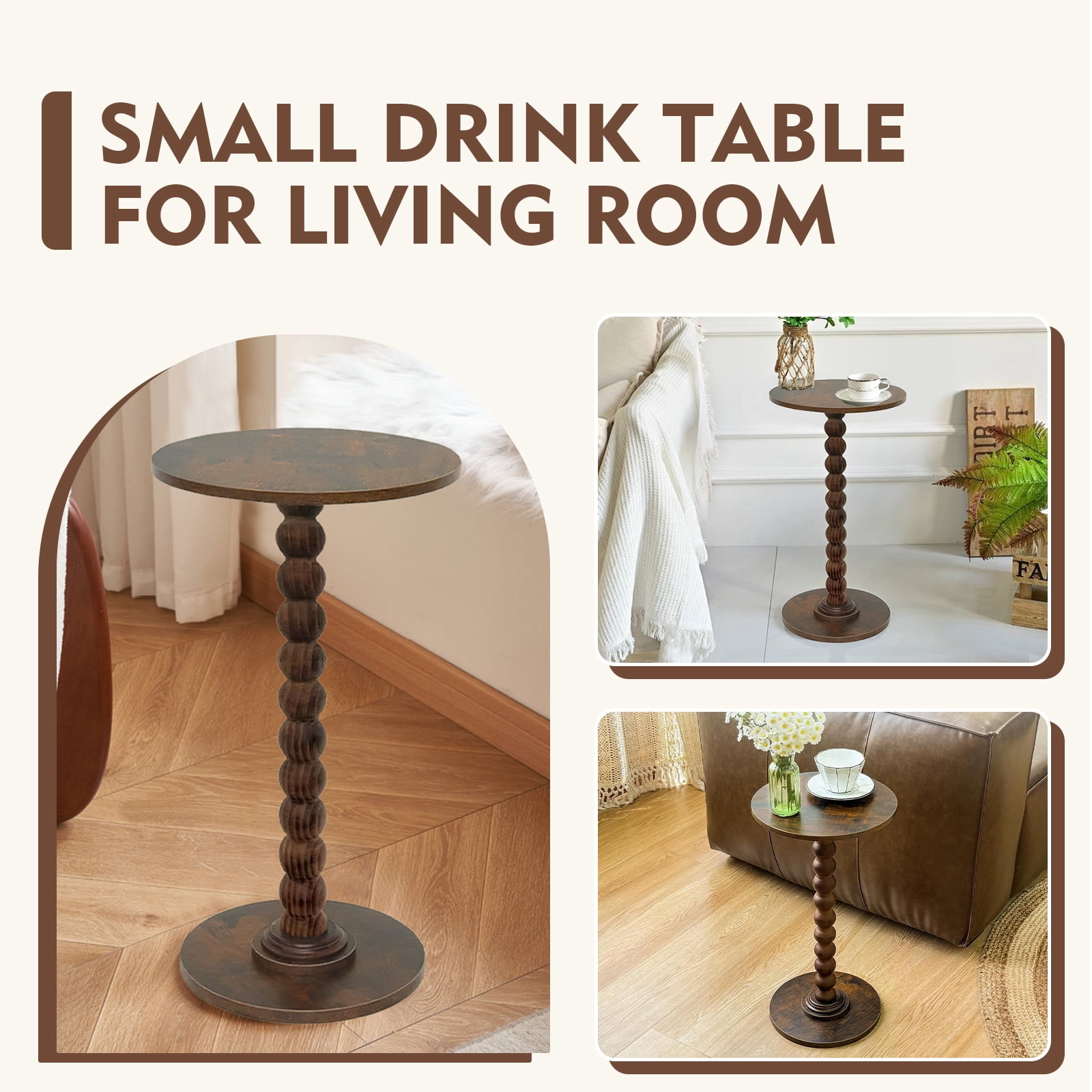 GIRACOA Round Wooden End Table, Small Side Table with Solid Wood Leg, Bedside Table Night Stand for Living Room, Bedroom, Entryway