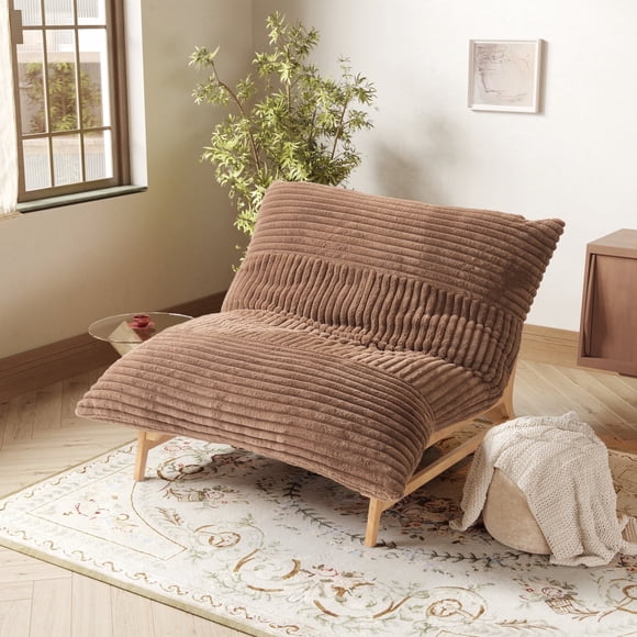 bokifol Fauteuil d'Appoint Moderne, Fauteuil de Lecture Confortable, Fauteuil Lounge pour Salon, Chambre et Salle de Lecture, Grand Fauteuil Poire avec Cadre en Bois Massif, Brun