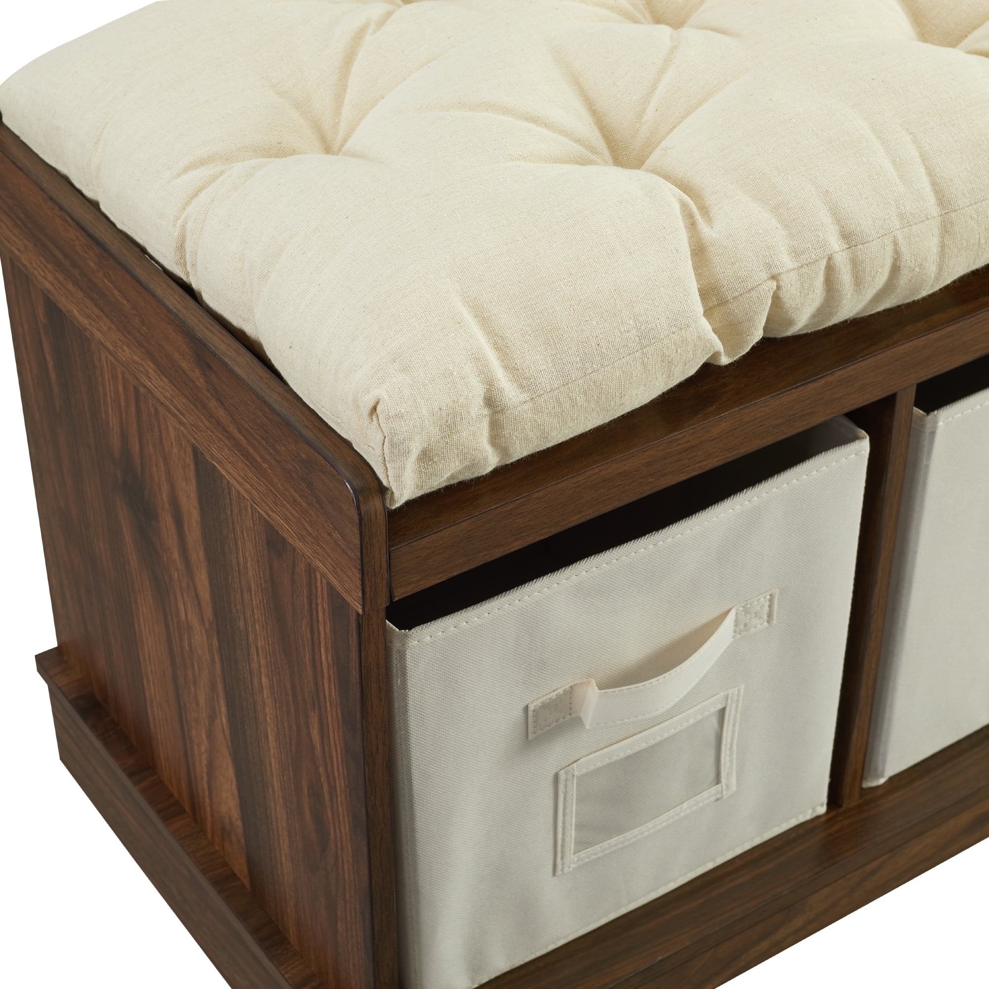 Woven Paths Storage & Tufted Bench, Dark Walnut