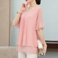 thumbnail image 5 of Pgeraug Womens Short Sleeve Tops Plus Size Lady Women Top Chiffon Solid Short Sleeve Casual Shirt Blouse Plus Size Tops for Women Pink M, 5 of 7