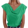 thumbnail image 2 of ZyeKqe Satin Tops for Women Cap SleeveT Shirts Dressy Casual Blouses Solid Color Cowl Neck Tank Top, 2 of 8
