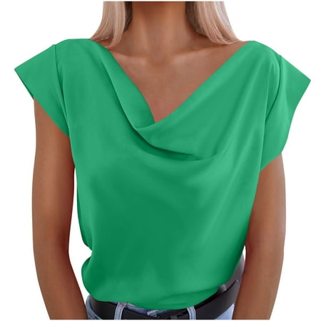 WIZUTIZ Corset Tops for Women up to 65% Off Ultra Soft Athletic Flowy Plain T-shirt V-Neck Lightweight Ladies Blouse Loose Fit Solid Shirts Oversize Linen Tops Vintage Short Sleeve Tee Tshirt Gre