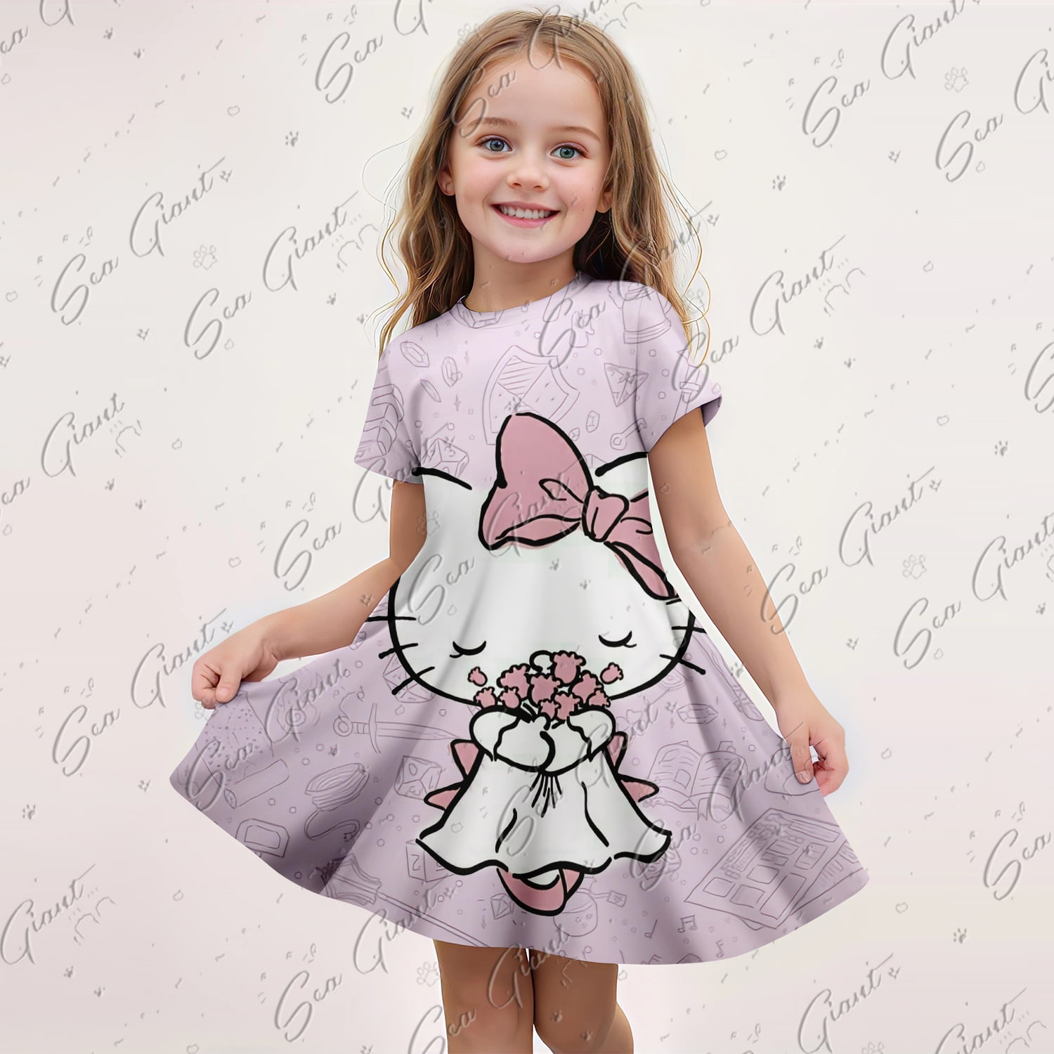 2024 New Summer Girls Dress Fashion Cartoon Cute Hello Kitty 3D Print Dress Kid Cute Short Sleeve Princess Cosplay Clothing FGS Walmart