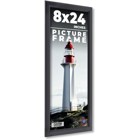 8x24 - 8 x 24 Contemporary Black Solid Wood Frame with UV Framer's Acrylic & Foam Board Backing -