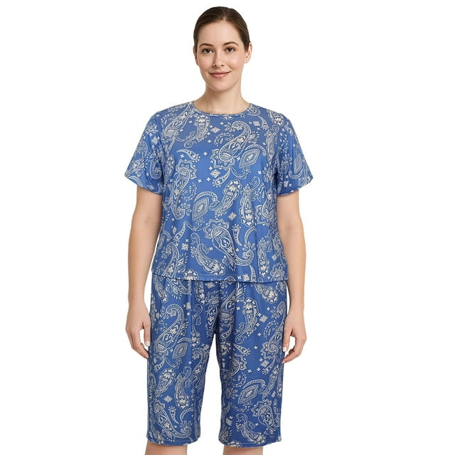 HITIME Pijama para Mujer de Seda de Leche Talla 2XL, Conjunto de Playera y Pantalón Tobillero, Tela Ultra Suave y Transpirable para Lounge o Dormir