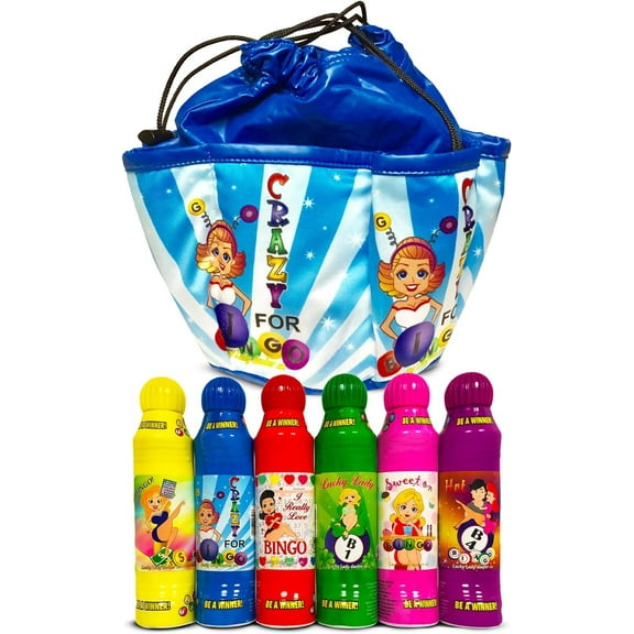Lucky Lady Dauber Co. "Go Crazy for Bingo" Bingo Dauber Bag, 6 Pack of Bingo Daubers, (Blue)