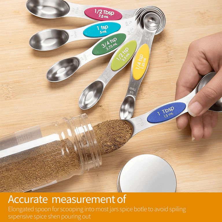 Dual Sided Magnetic Measuring Spoons + Leveler Stainless Steel Stackable  Set 9