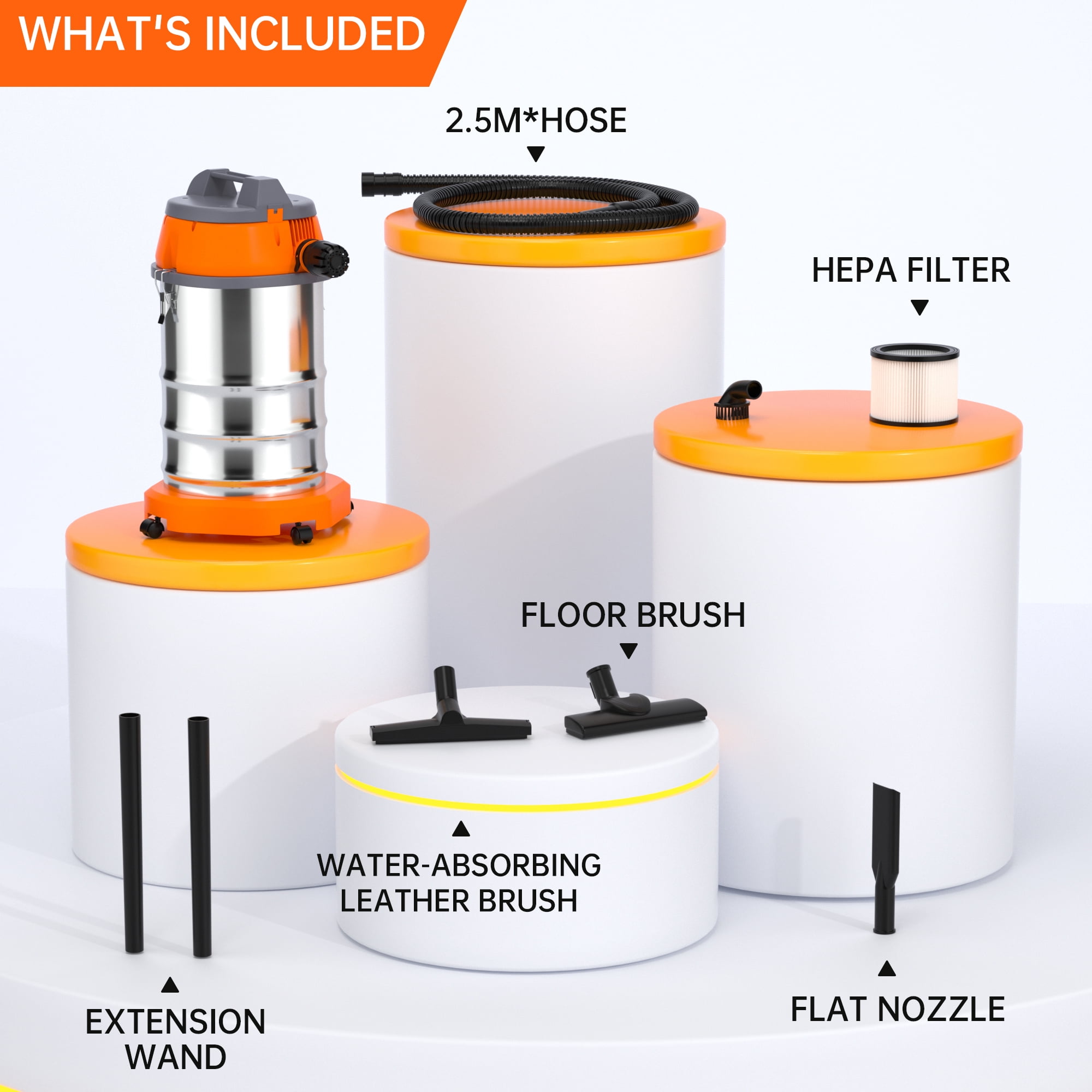 Wet Dry Vacuum Cleaner, 10 Gallon 3200w 8 HP Stainless Steel Shop Vacuum Wet and Dry, with Filter and Attachments for House Garage Workshop Car
