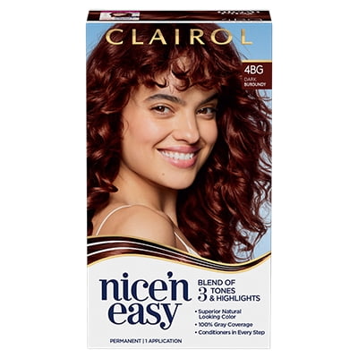 Clairol Nice'n Easy Permanent Hair Color Creme, 4BG Dark Burgundy, 1 Application, Hair Dye Clairol Nice'n Easy Permanent Hair Color Creme, 4BG Dark Burgundy, 1 Application, Hair Dye