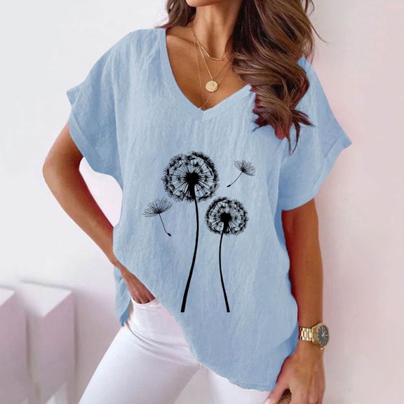 Short Sleeve Womens Tops Cotton T Shirts Print Tops for Women Y2k Plus Size Tops for Women Dressy