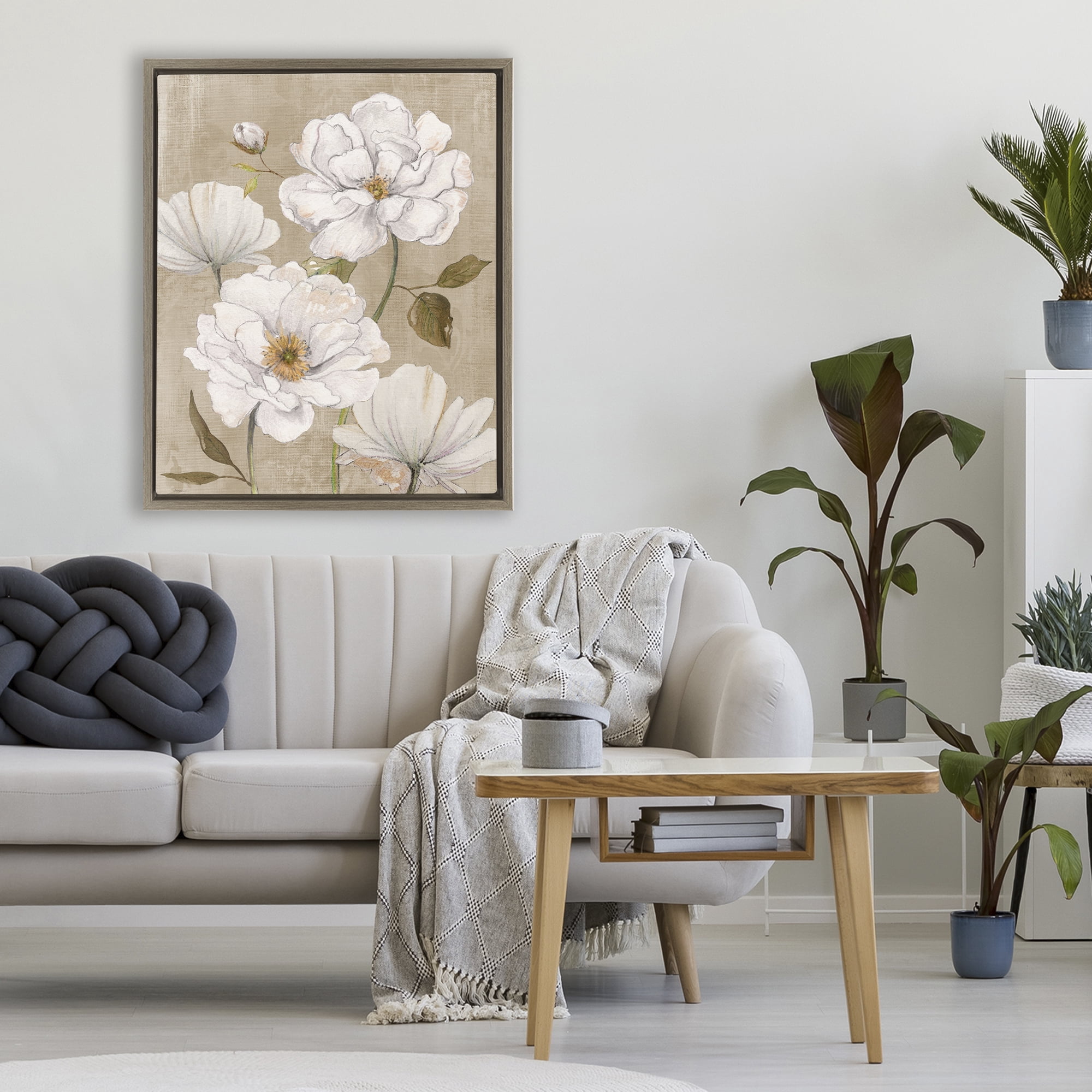 Stupell Industries Rustic Magnolia Blooms Brown Framed Floater Canvas Wall Art, design by Carol Robinson