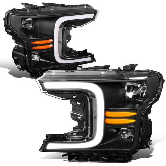DNA Motoring For 2018-2021 Ford F150 LED DRL Sequential Signal All Black Halogen Headlight Pair