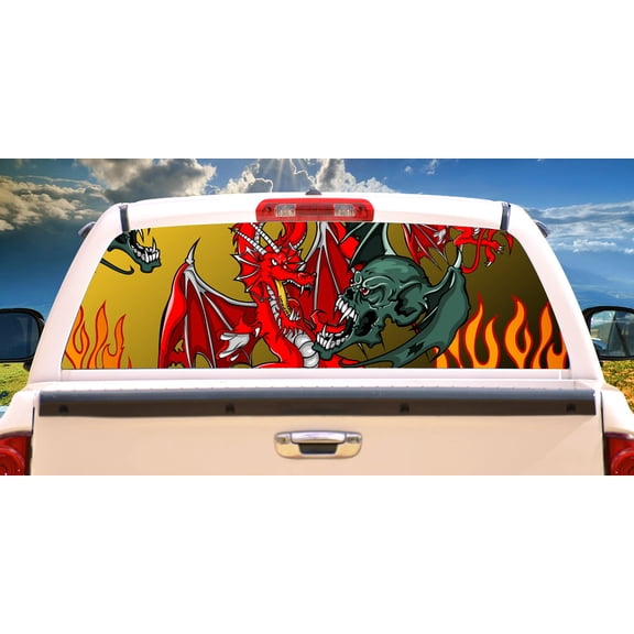 FIRE DRAGON Rear Window Graphic back truck decal suv view thru vinyl