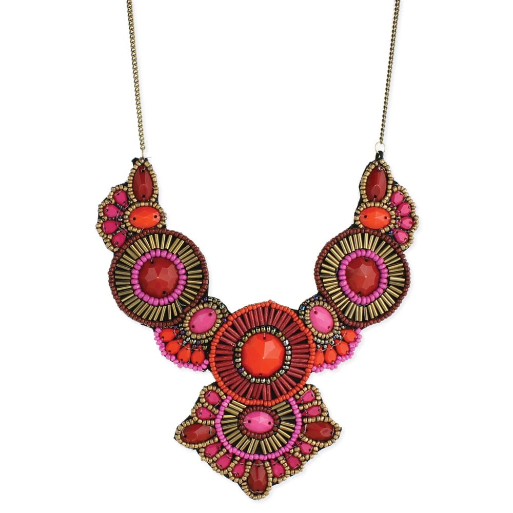 Zad Jewelry - Zad Jewelry Kissa Beaded Bib Necklace, Red/Pink - Walmart ...