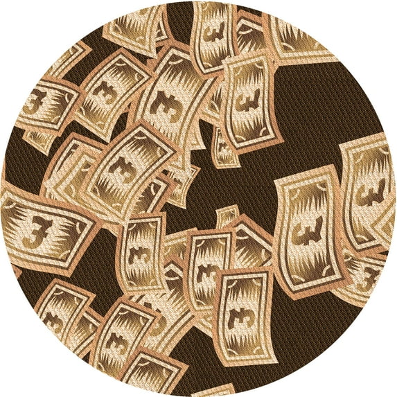 Ahgly Company Machine Washable Indoor Round Transitional Red Brown Area Rugs, 4' Round