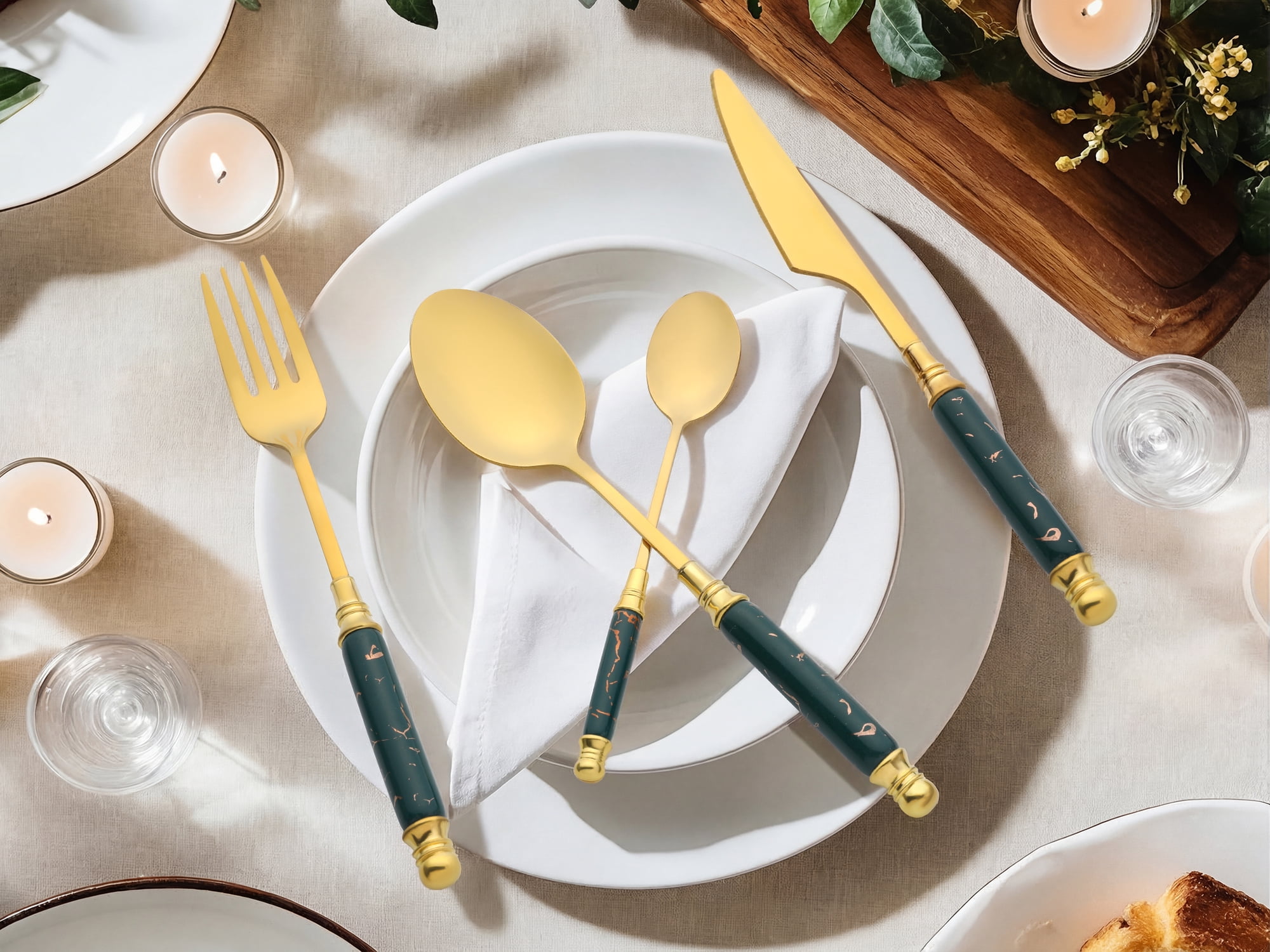 Unique Bargains 4Pcs Stainless Steel Flatware Set For 1 Green