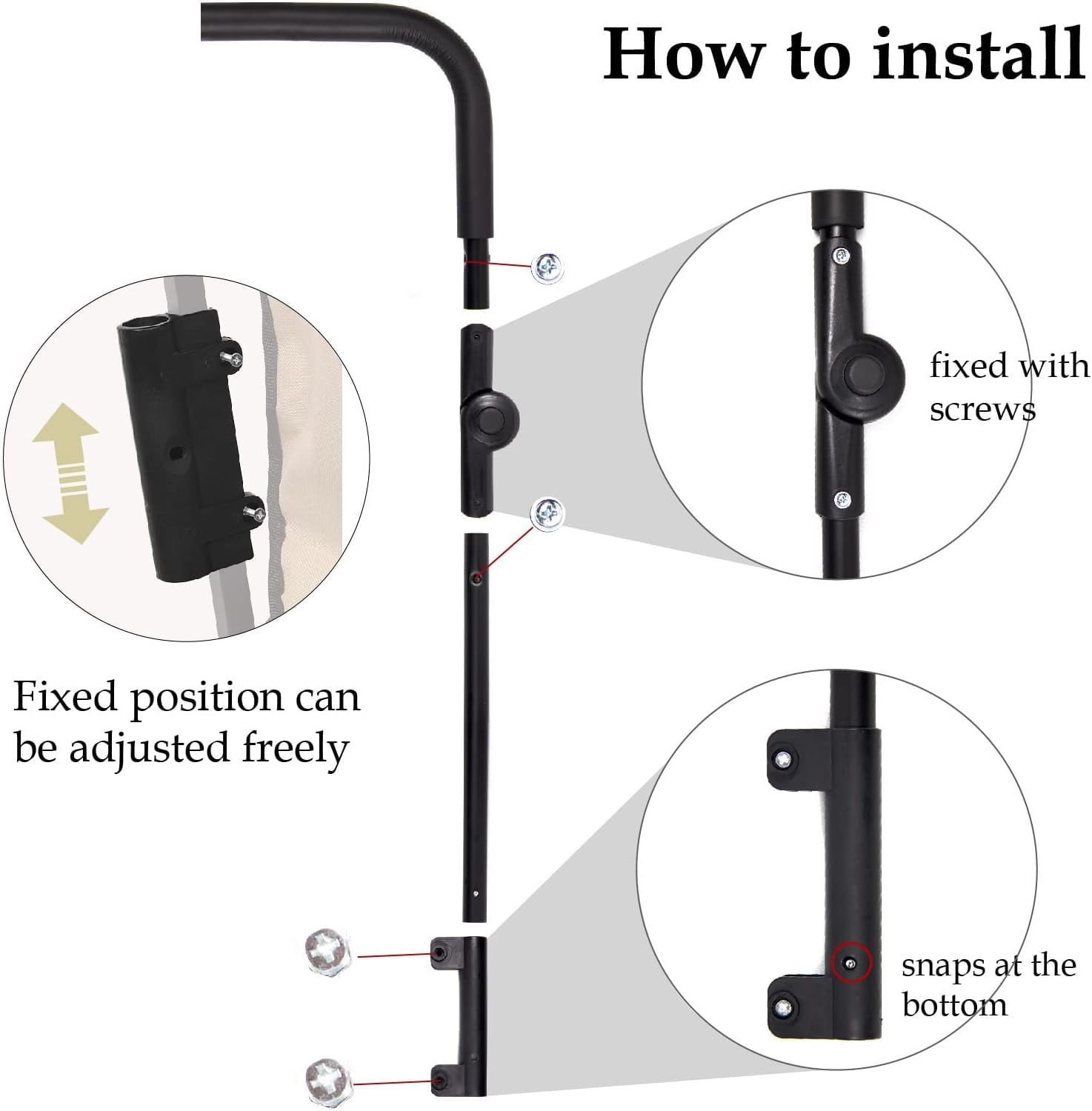 Universal Folding Wagon Push Handle Attachment (20 7/8 Inch/53 cm Outer Width and 19 5/8 Inch/50 cm Inside Width)-Adjustable Push/Pull Bar for Garden Carts,Can be Fixed on 0.6in/1.5cm Square Tube