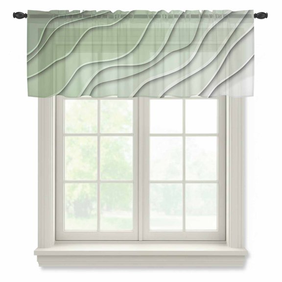 Sage Green Sheer Valances for Windows Ombre Stripes Geometric Color Gradient Semi Sheer Kitchen Valance Rod Pocket Small Window Voile Curtains for Living Room Bedroom Laundry 60 x 18 Inch